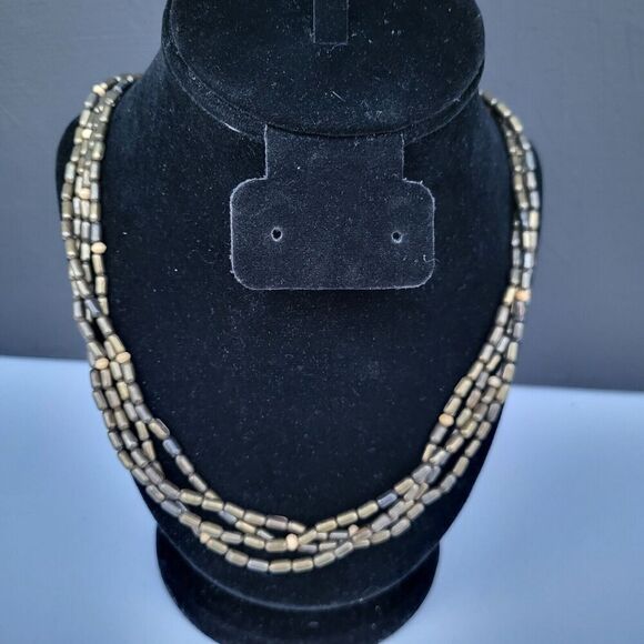 Vintage 70s Brass & Bone Multi Strand Necklace - Picture 2 of 4